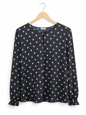 TED BAKER | Black & Cream Dotted Keyhole Blouse – Women’s XL